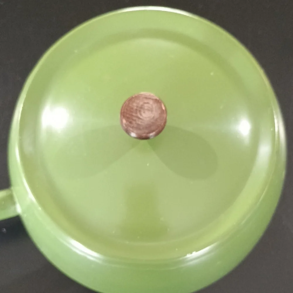 Elegant Vintage Green Aluminum Cookware with Wooden Handle Retro Decor